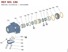 Epiroc COP1838ME technical drawing, reference 186, part 3115504310